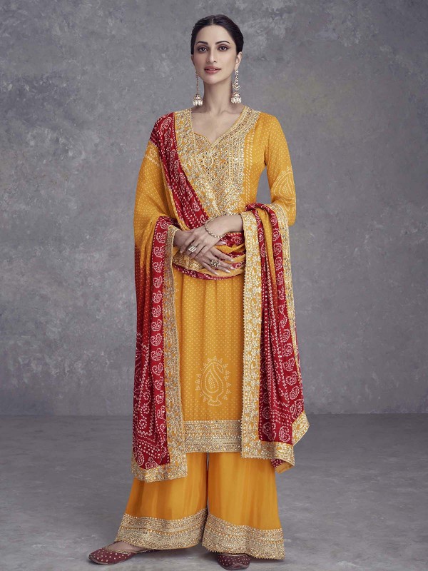 Mustard Real Chinon Digital Print Salwar Kameez